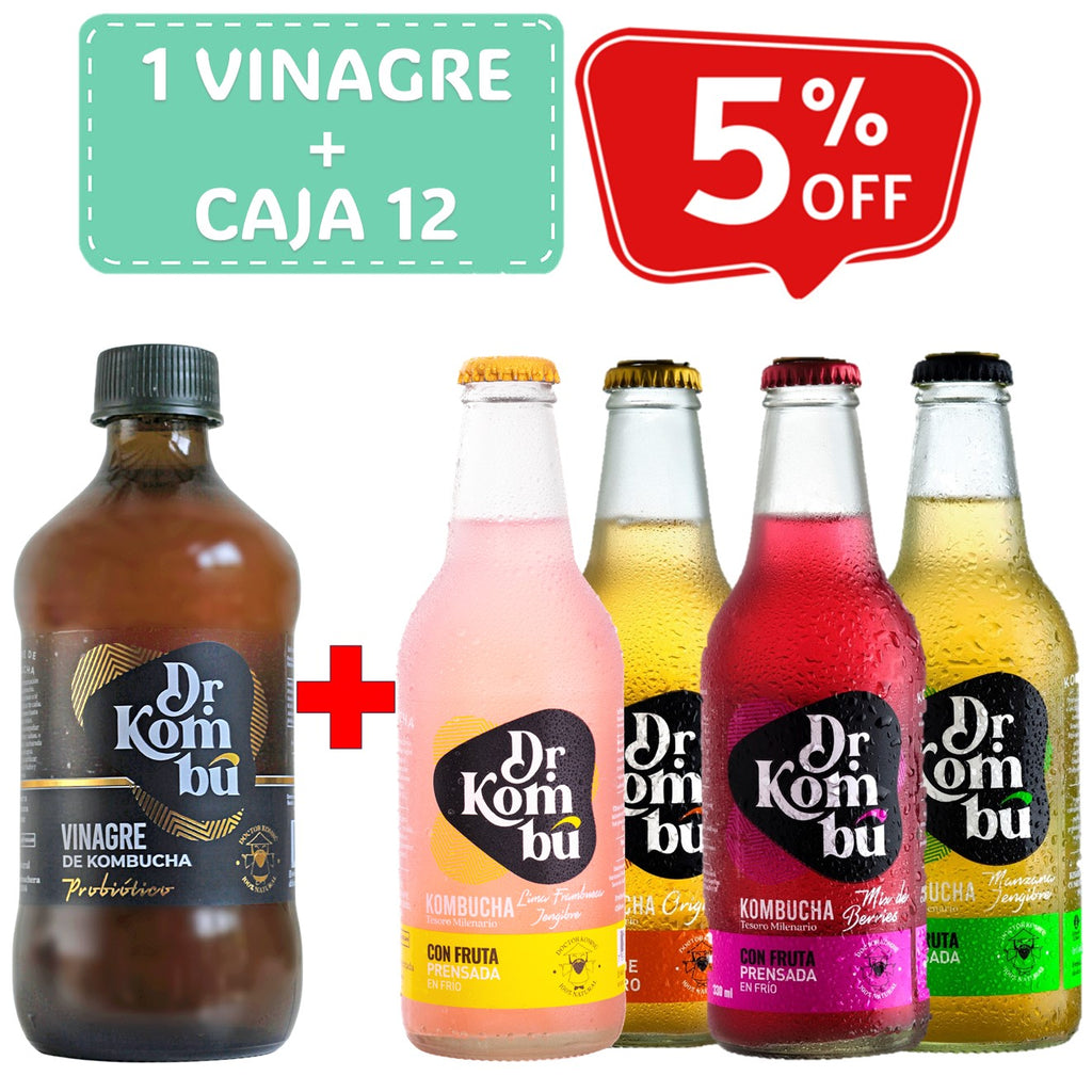 Pack descuento: Vinagre 500 ml + 12 Kombuchas x 330 ml